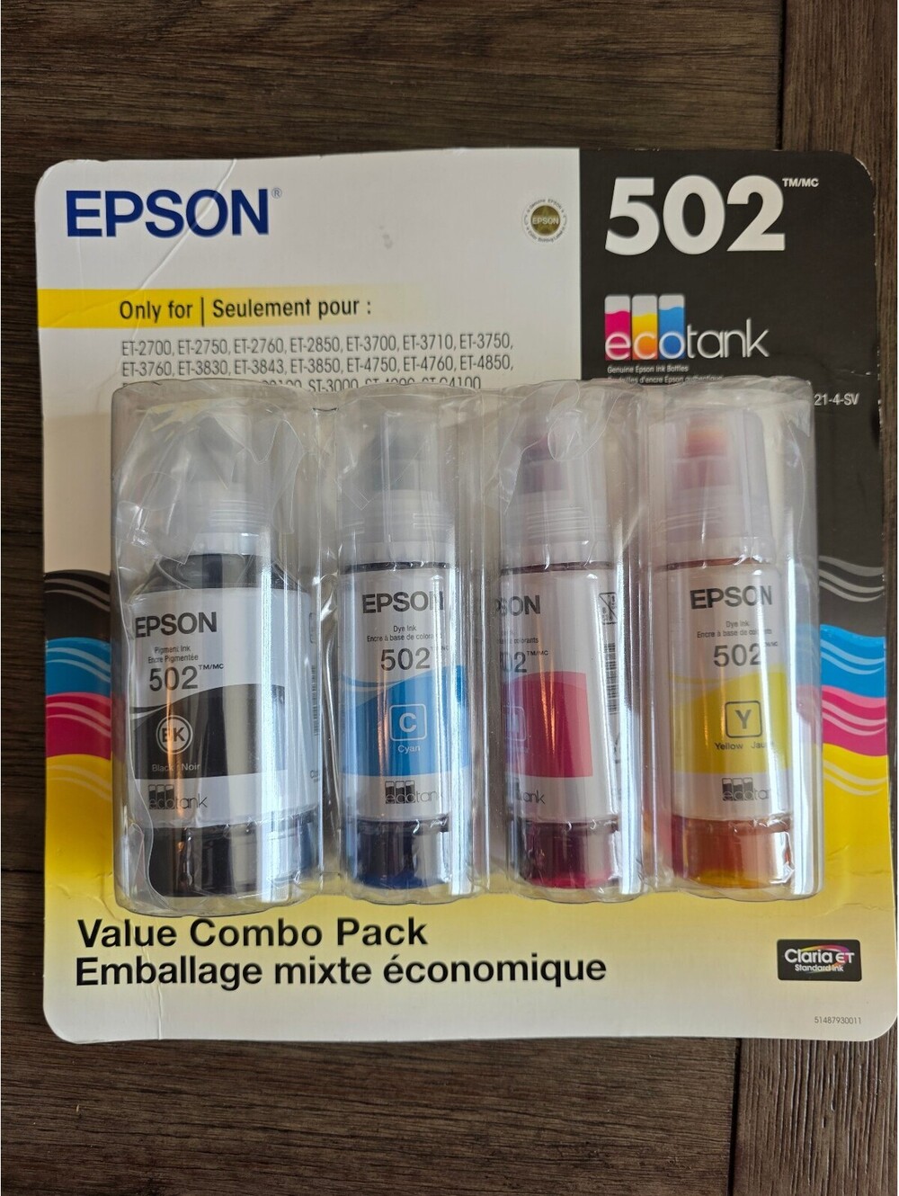 Epson 502 EcoTank Value Combo Pack Ink Bottles - Black, Cyan, Magenta, Yellow